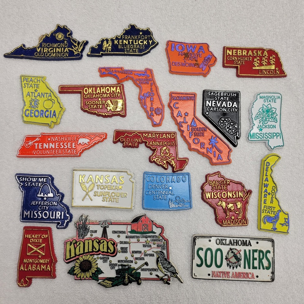 20 US State Vintage Refrigerator Rubber Die Cut Magnets
